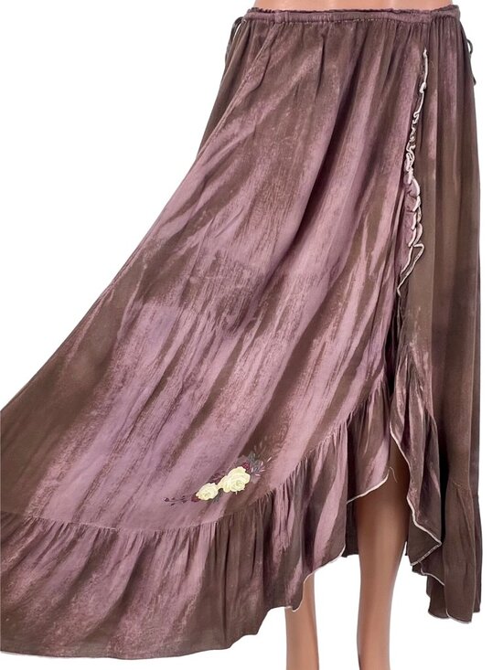 Vtg Free People Boho Embroidered Maxi Skirt| Boho Grunge Fairycore Dark Coquette - Picture 3 of 16